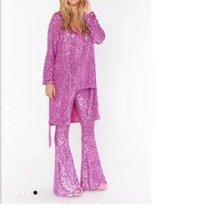 EUC Show Me Your Mumu Mercury Bells pink sequin Flare